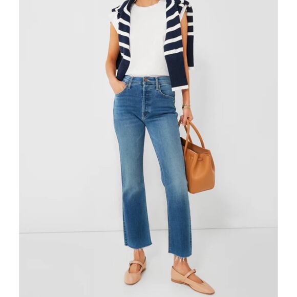 Mother The Tripper Ankle Fray in Layover Blue Wash Denim Stretch Jeans, Size 27 - Picture 1 of 15